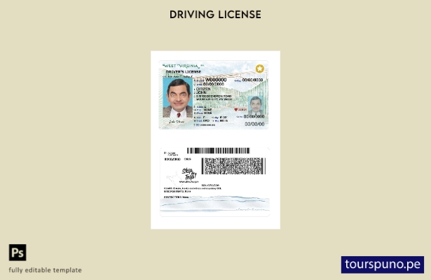 listo para imprimir plantilla de licencia de conducir actual de EE. UU. de Virgi
